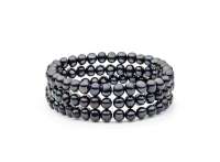 Trend-Perlenarmband 3-reihig schwarz rund, 5-5.5 mm, 19 cm flex, 925er Silber, Gaura Pearls, Estland